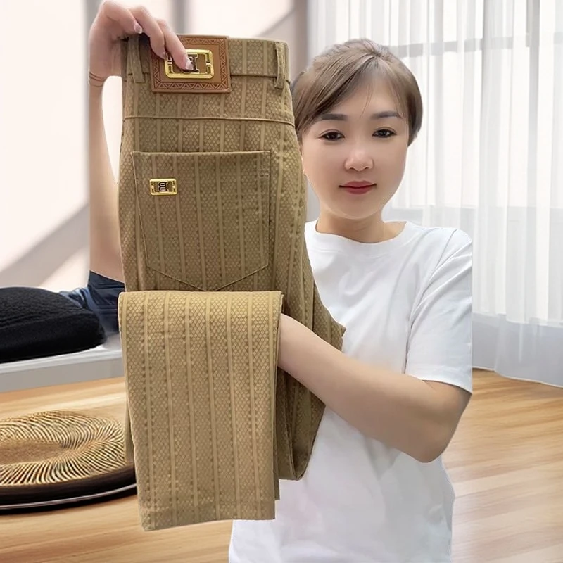 高档商务条纹休闲裤新款男士夏季欧货小直西装裤潮流修身百搭筒裤