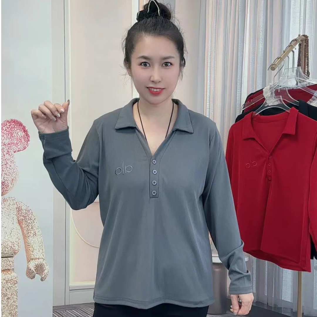 娜娜家早秋新款翻领POLO领刺绣T恤纯色大码长袖时尚休闲