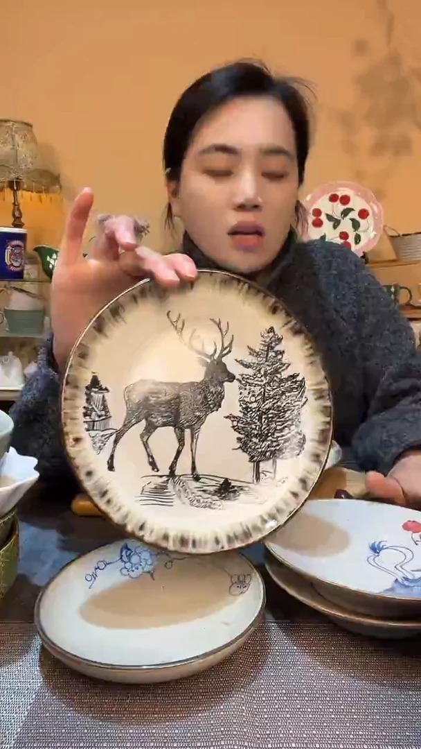 瓷片8英寸手绘盘 介意勿拍