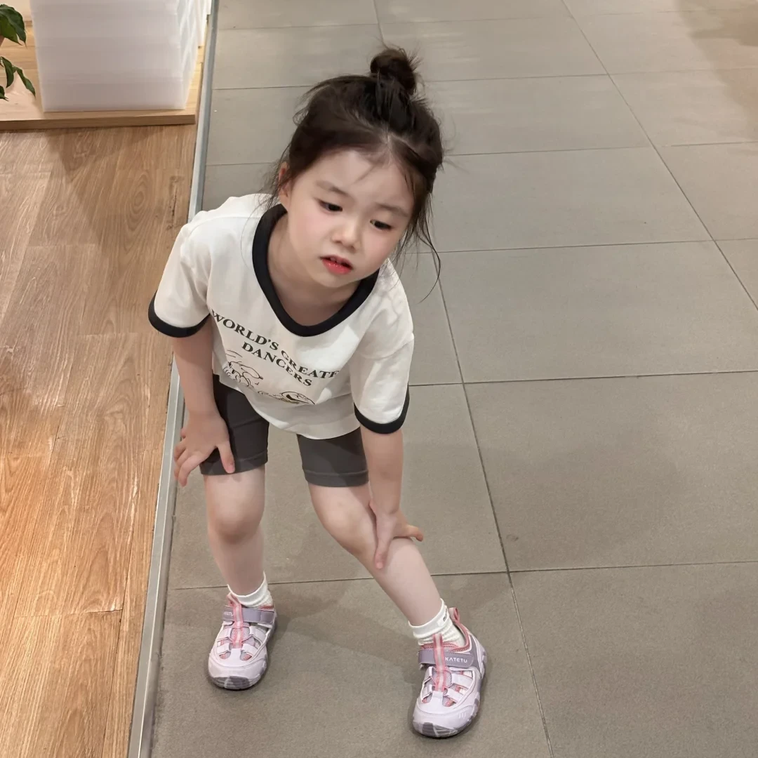 壹妈韩版童装女童夏装套装洋气儿童休闲卡通印花t恤短袖打底短裤