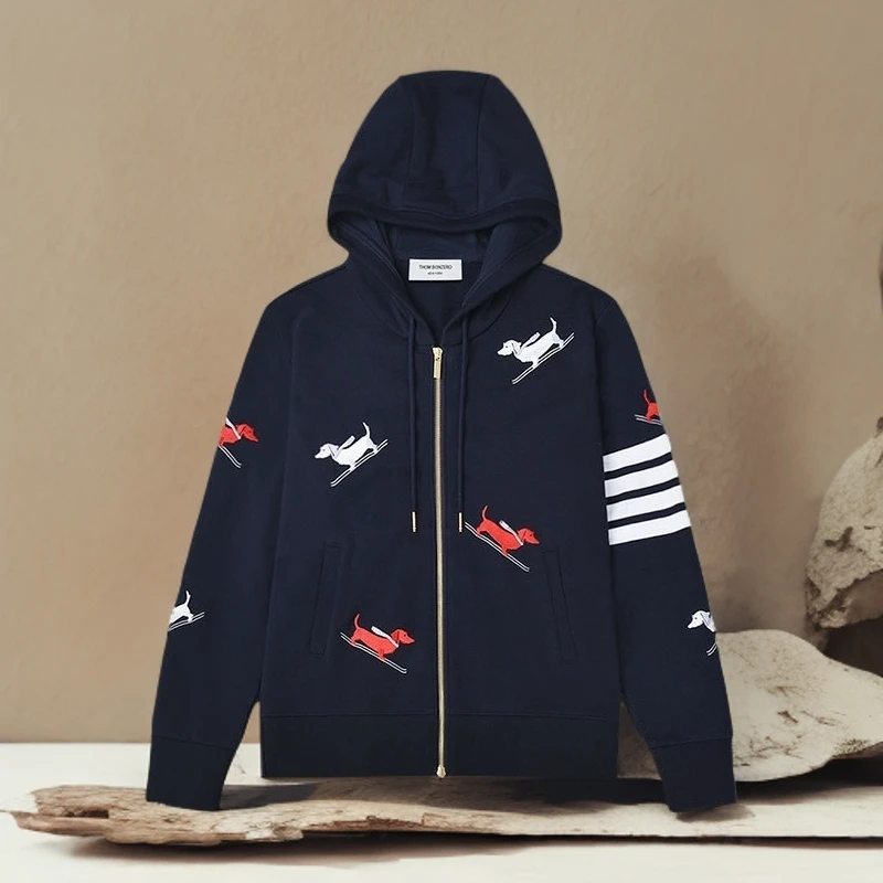 诺顿雷斯男士新款潮流四杠休闲帽衫滑雪小狗刺绣TB卫衣宽松外套