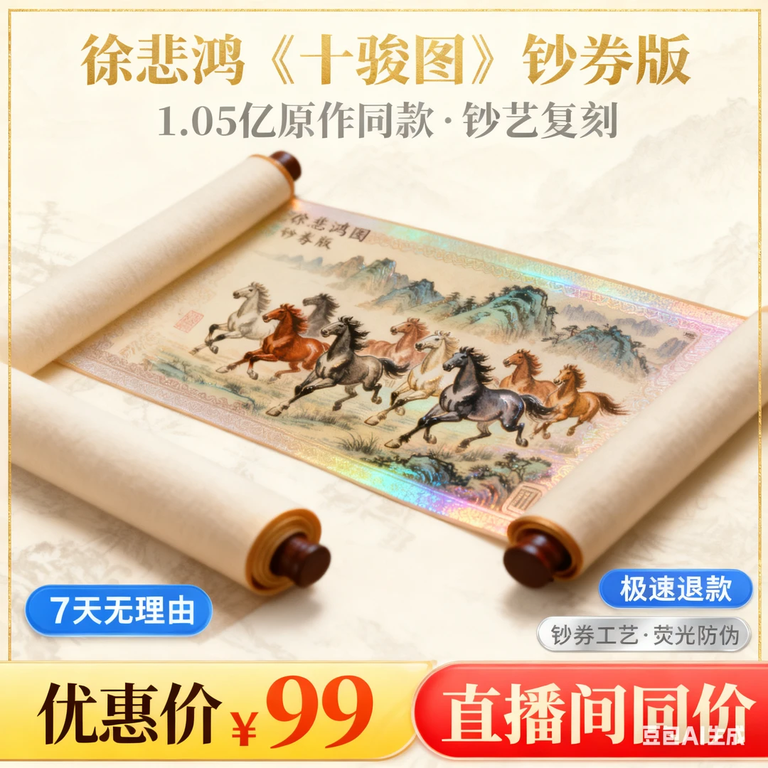 《春山十骏图》钞卷画马年限定超清复刻版带亲章画芯