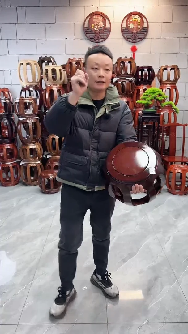 【闪购商品】花梨木类家具微瑕西非胡桃色小号鼓凳9号