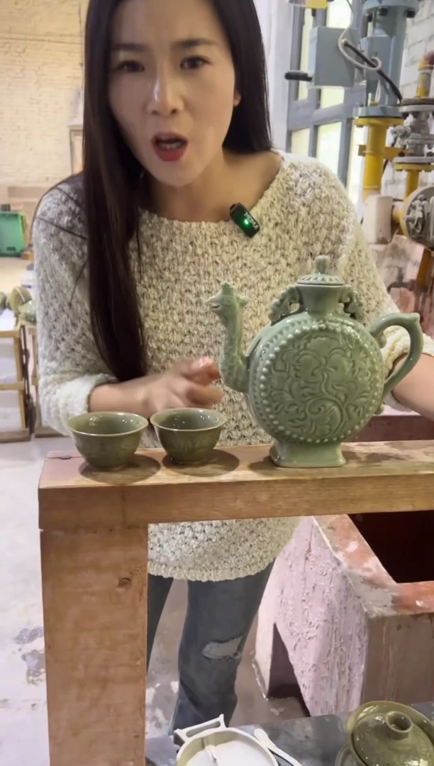 微瑕耀州窑凤鸣壶+莲纹小杯2