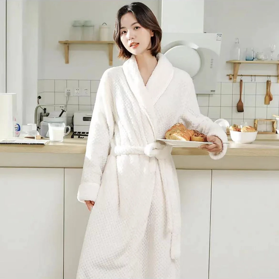 长款加厚奢华情侣法兰绒秋季冬款女士时尚保暖睡袍