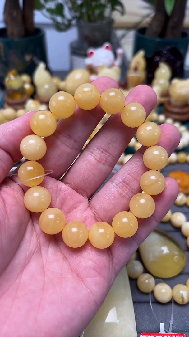 手串蜜蜡未镶嵌p76俄料原矿鸡油黄单圈 20.57克 13mm