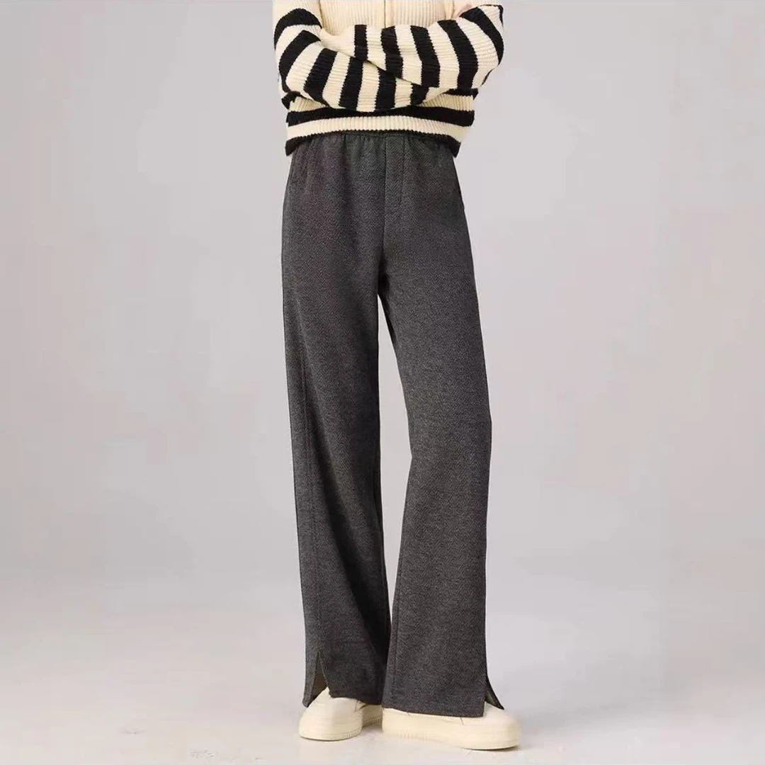 2025秋冬新款加绒松紧腰直筒裤时尚百搭显瘦休闲女裤子3488长98