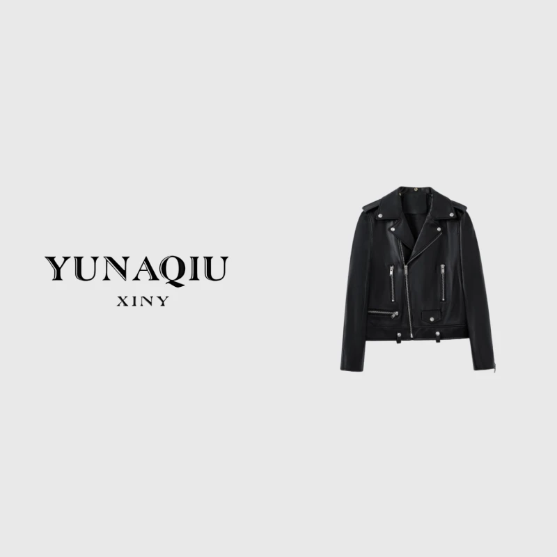 YUNAQIU-酷黑经典重工机车服夹克皮衣款式外套-8516