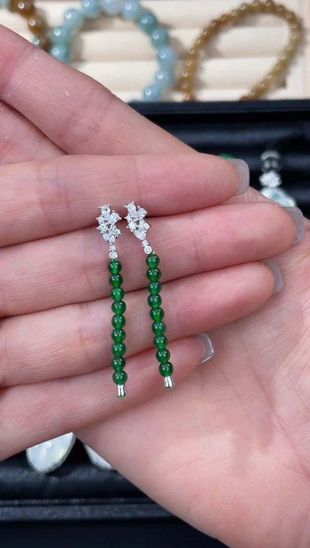 银S925镶嵌翡翠耳饰久甜翡翠珠宝天然A货翡翠耳线