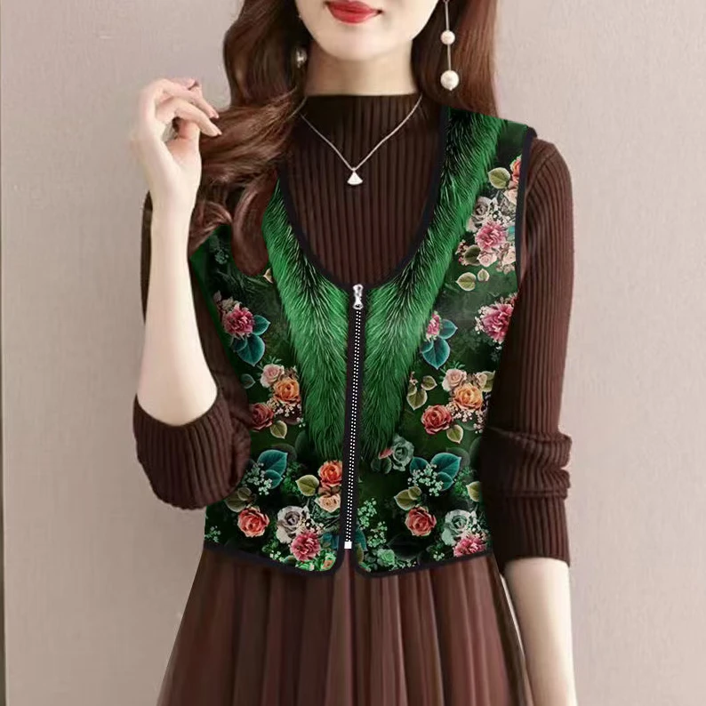 2025春季新款中老年防寒小外套秋薄款一体绒内搭外穿贴身拉链马夹