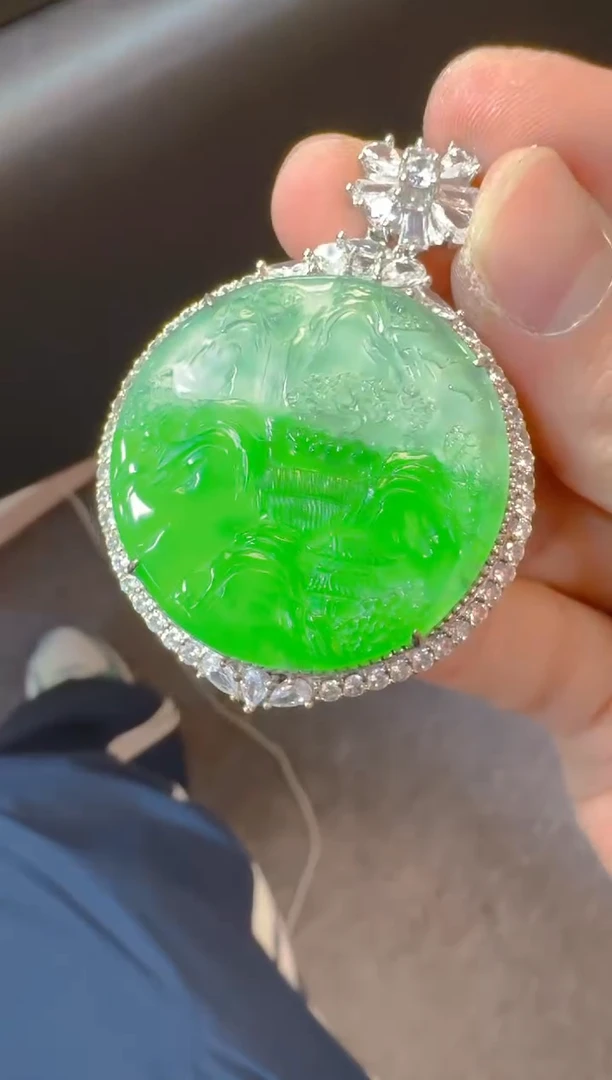 翡翠银S925镶嵌吊坠(赠链)天然A货翡翠