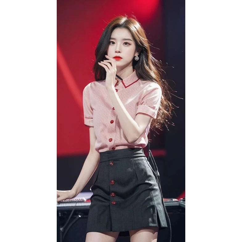 减龄时尚炸街轻奢高级名媛小香风多巴胺粉色衬衫套装裙女夏