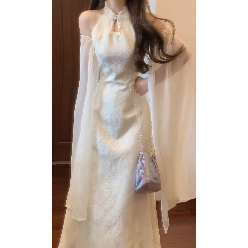 【佳琪如梦】新中式国风清冷感挂脖改良旗袍连衣裙仙女气质长裙9084