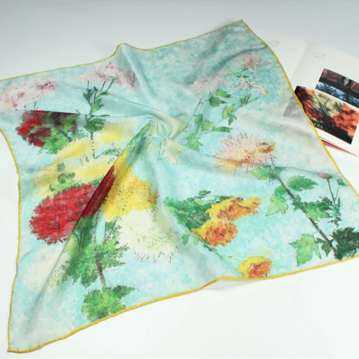 suluo/苏罗秋菊盎然|花罗丝巾苏罗小方巾印花丝巾桑蚕丝花罗丝巾