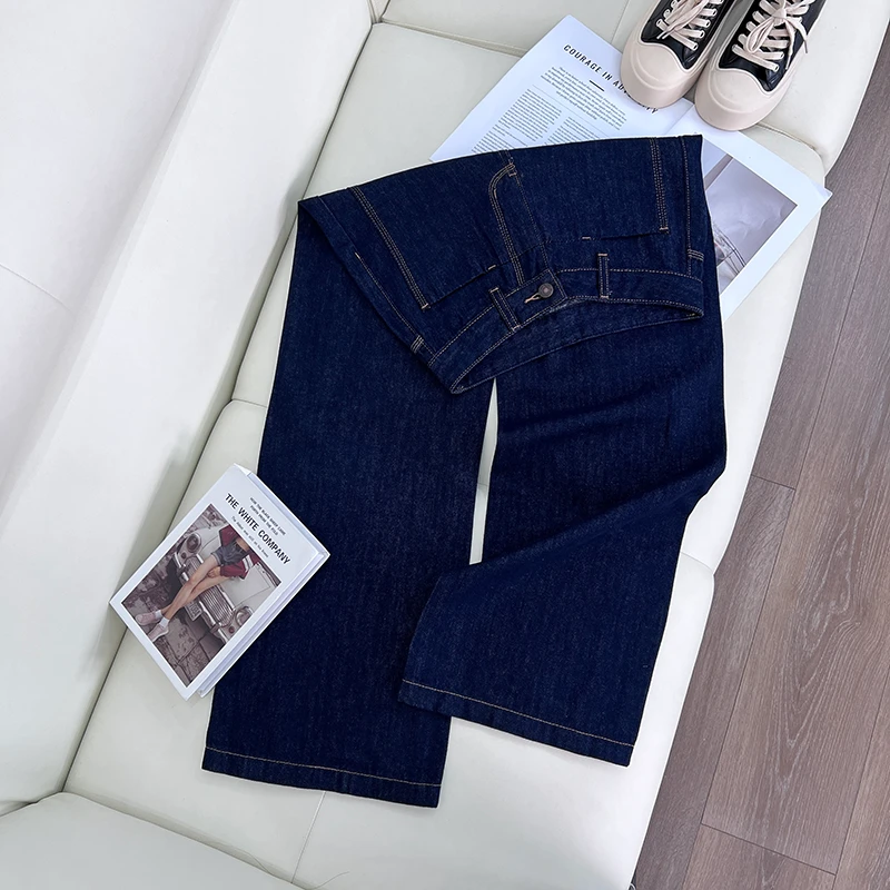 2025秋季新款三本针工艺丹宁蓝高腰直筒复古阔腿牛仔裤B-C029K-2