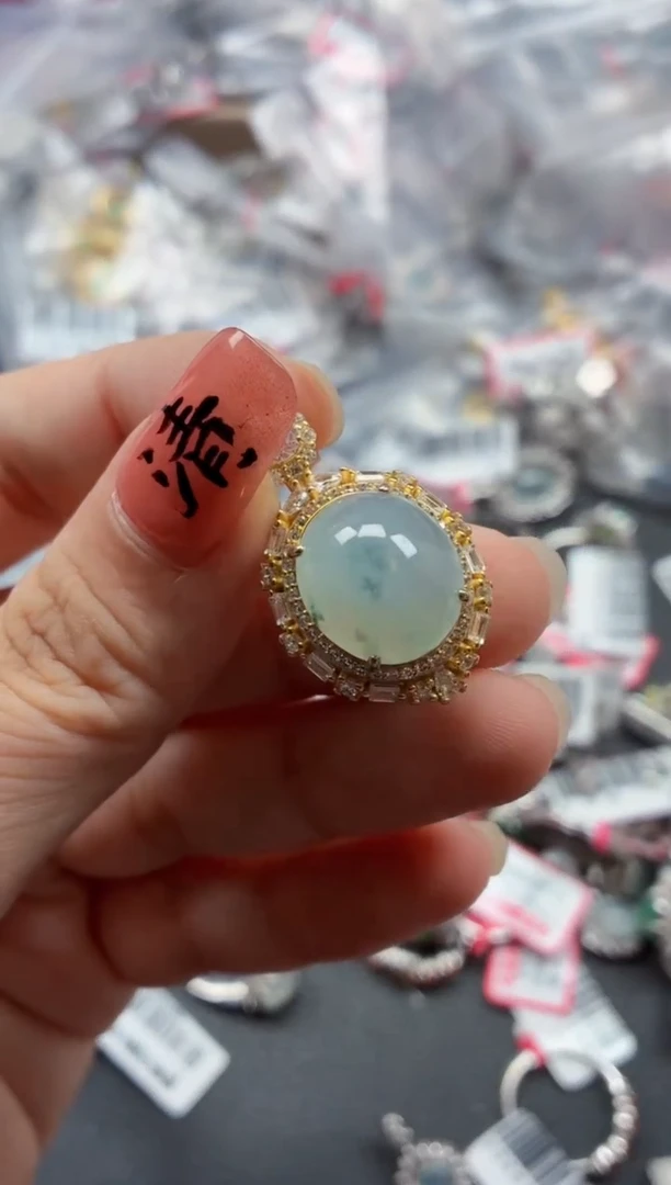 银S925镶嵌戒指翡翠天然A货缅甸翡翠