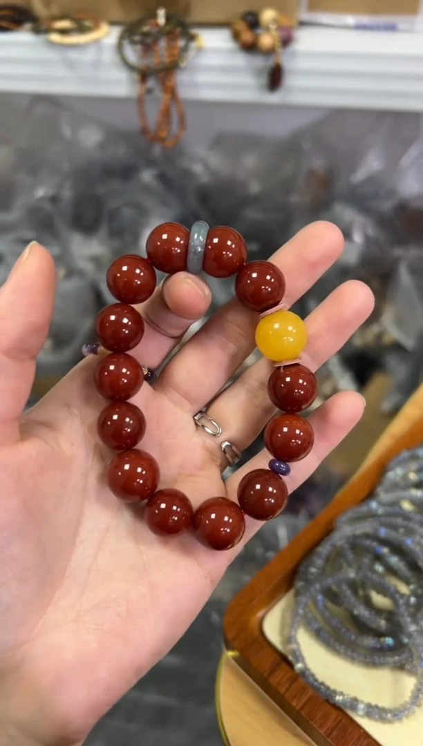 【闪购商品】玛瑙/玉髓手链未镶嵌柿子红玛瑙蜜蜡珠手串[3794]