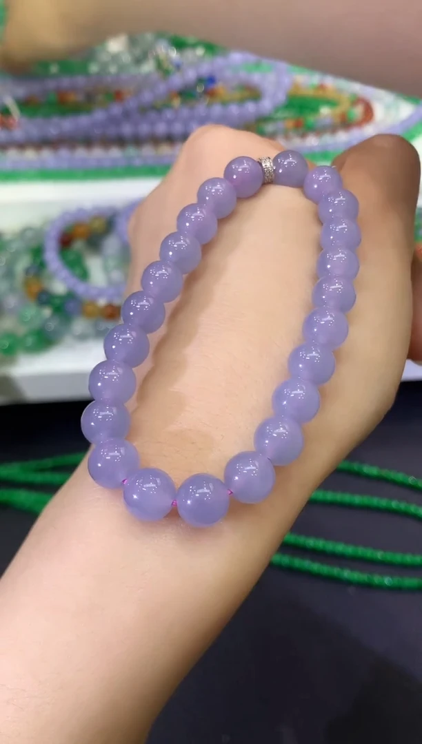 未镶嵌手串翡翠C208 紫货有色差
