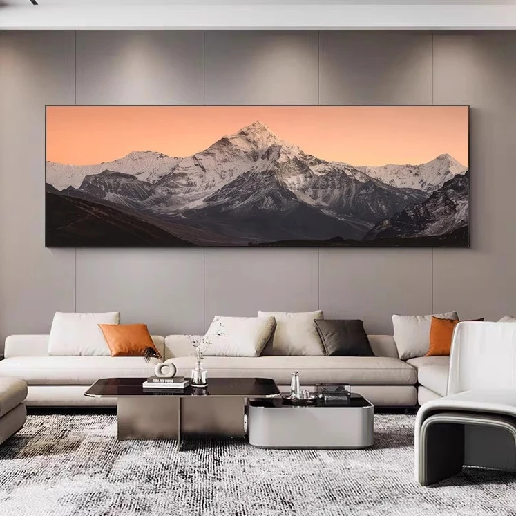 雪山风景客厅装饰画背有靠山沙发背景墙挂画背靠金山卧室床头壁画