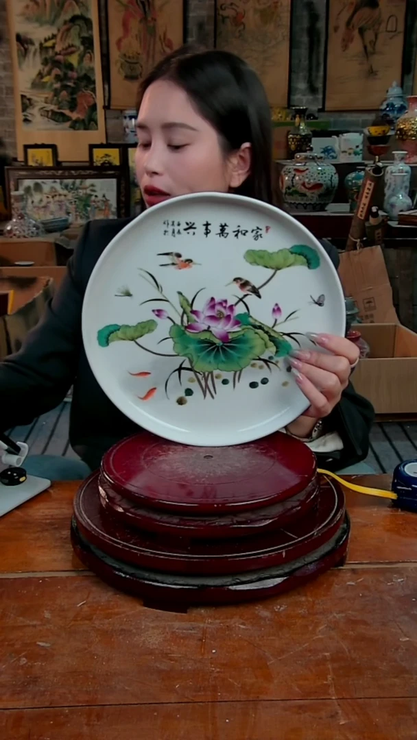 摆件陶景德镇陶瓷摆件荷花茶盘