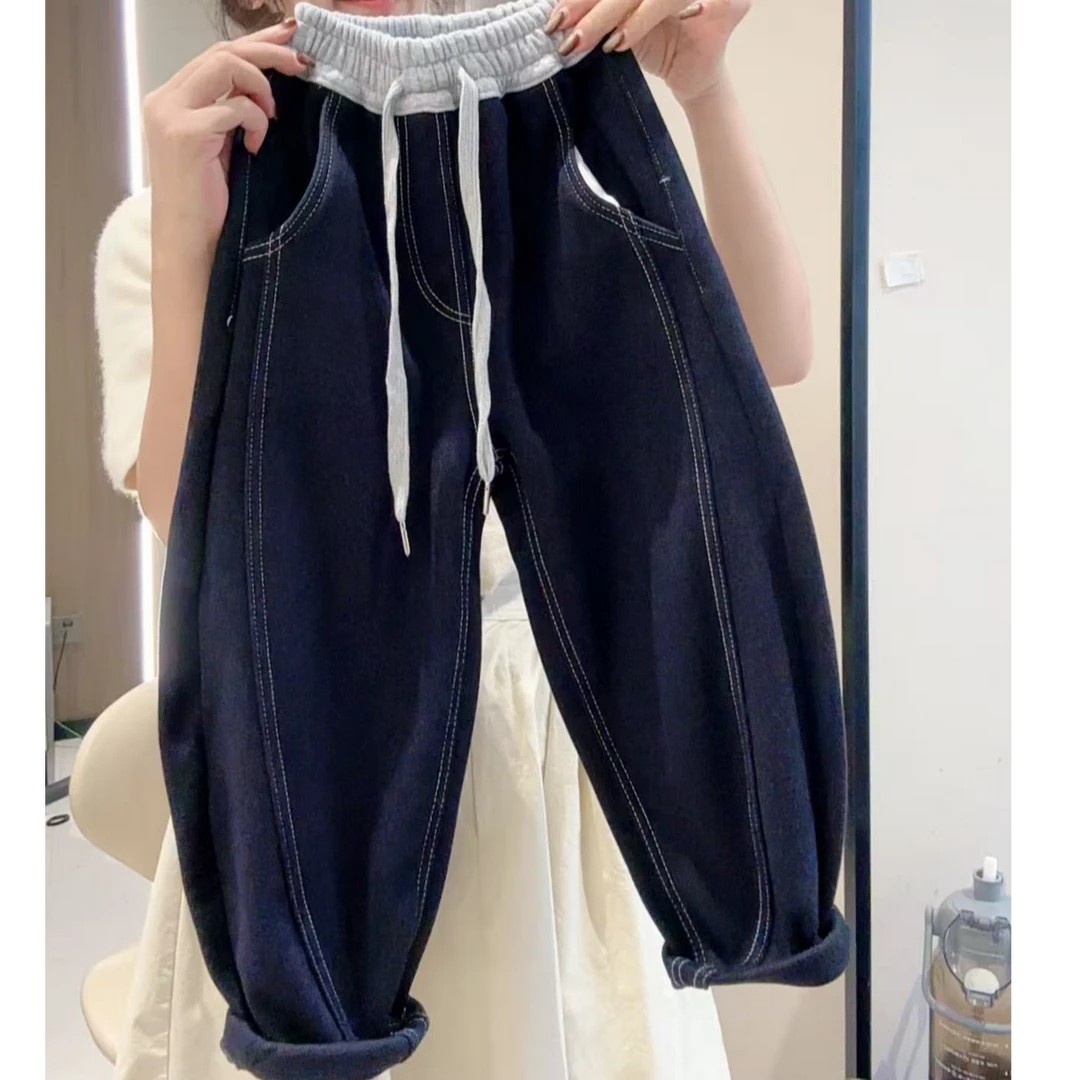 【加绒加厚400克】儿童冬季仿牛仔针织裤冬装2025新款中大童休闲裤