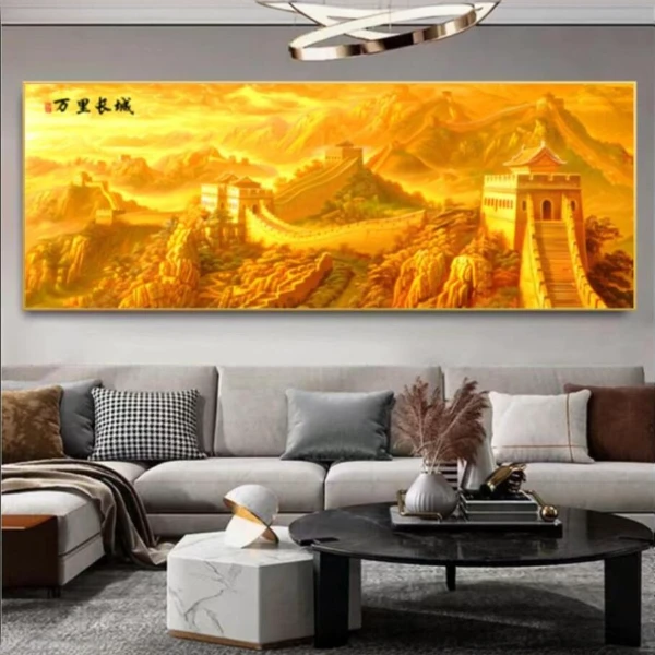 万里长城新中式客厅沙发背景办公房晶瓷立体镶钻装饰挂画