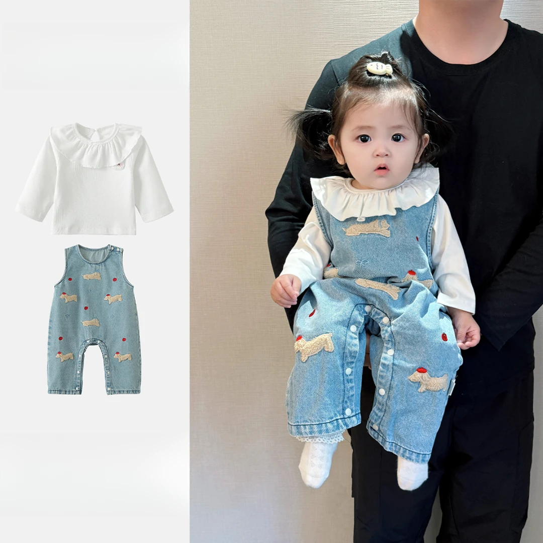 MK&UR.BV婴儿衣服秋装洋气女宝宝春秋季女婴秋款牛仔背带裤套装