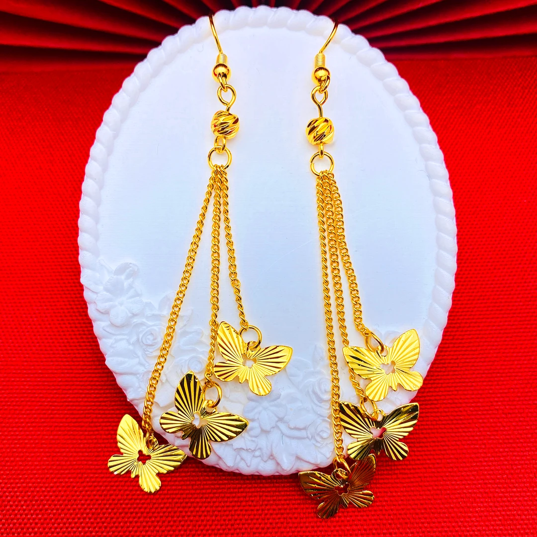 铜合金耳饰 【蝴蝶翩翩流苏耳环】长款气质精美女款时尚流苏百搭