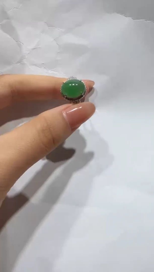 银S925镶嵌戒指翡翠缅甸A货翡翠戒指