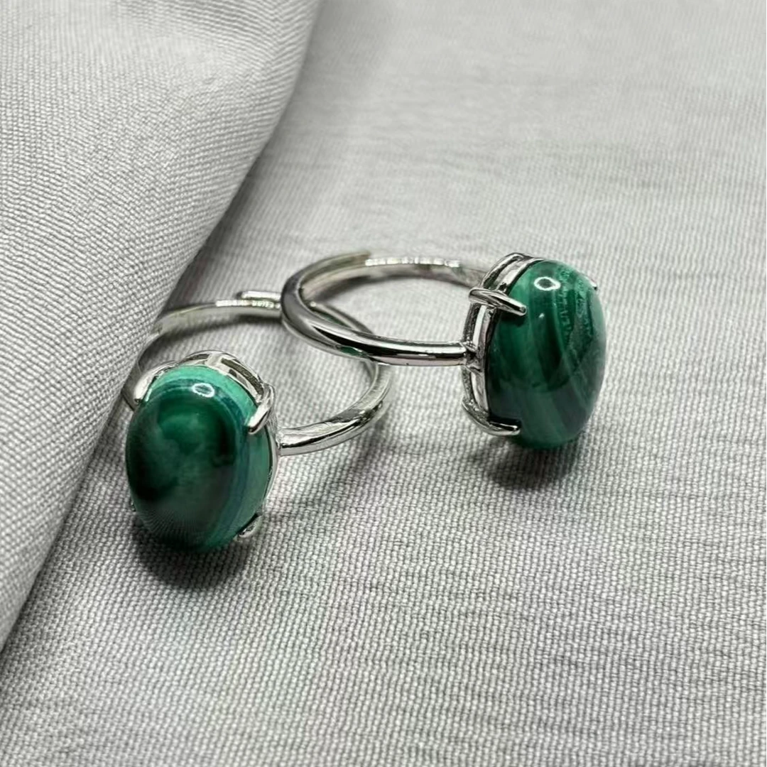 雾戎珠宝天然孔雀石铜戒面镶嵌孔雀石开口戒高级感设计纹路随机