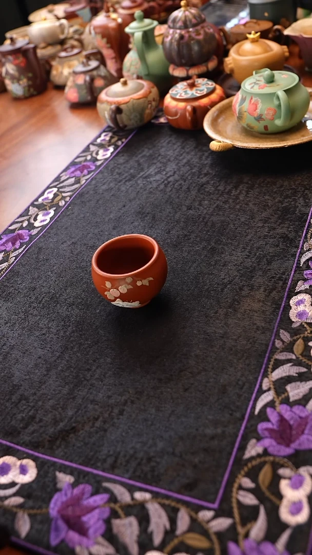 茶壶紫砂朱泥橘猫杯