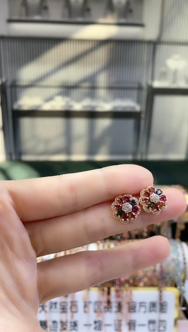 银S925镶嵌耳钉碧玺66666666666