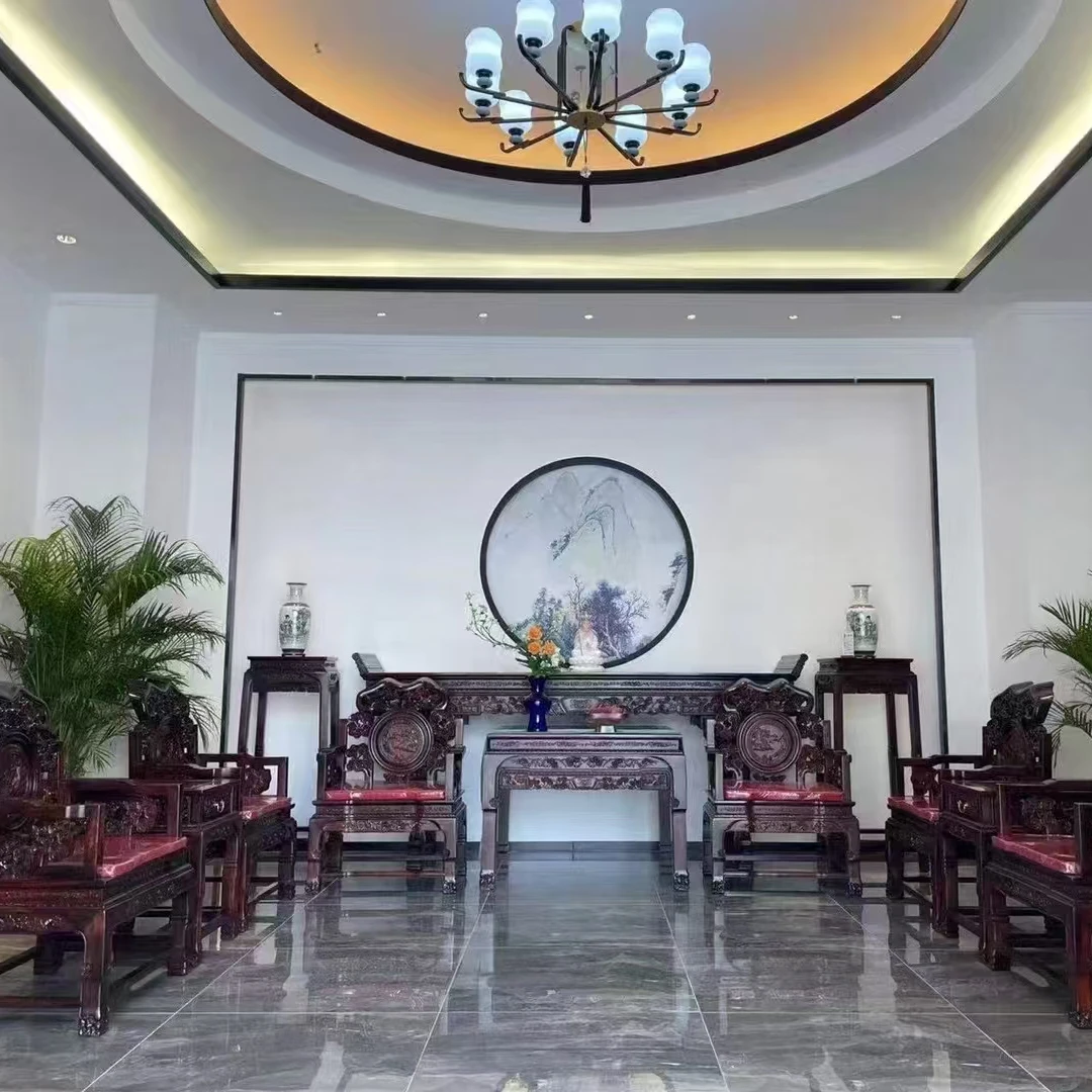 老榆木中堂六件套家具家用实木条案八仙桌仿古客厅中堂