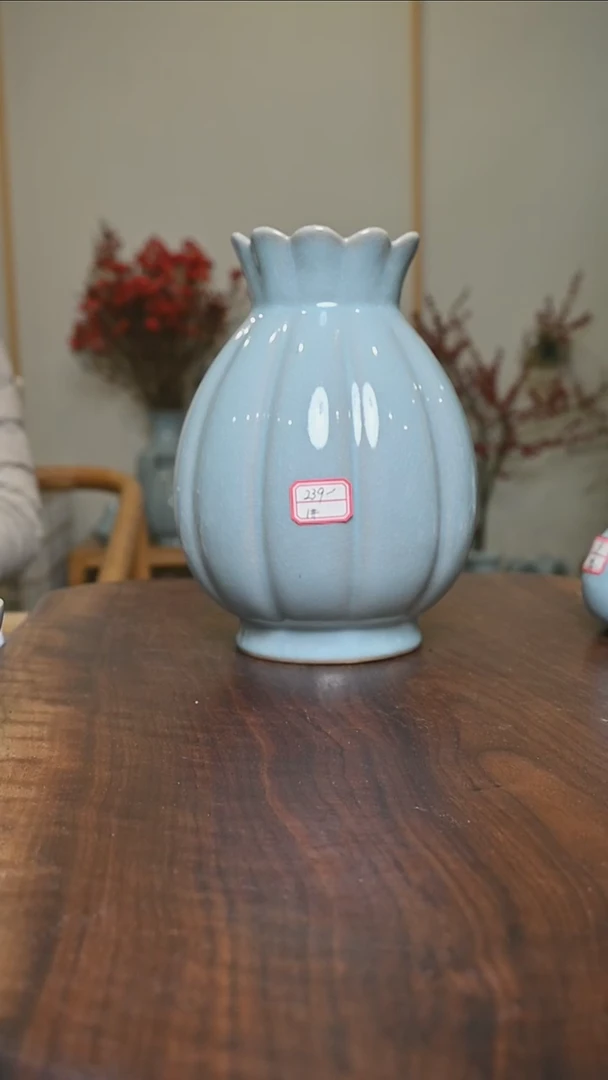 【闪购商品】其他1#微瑕天青釉朱家汝窑款纳福瓶