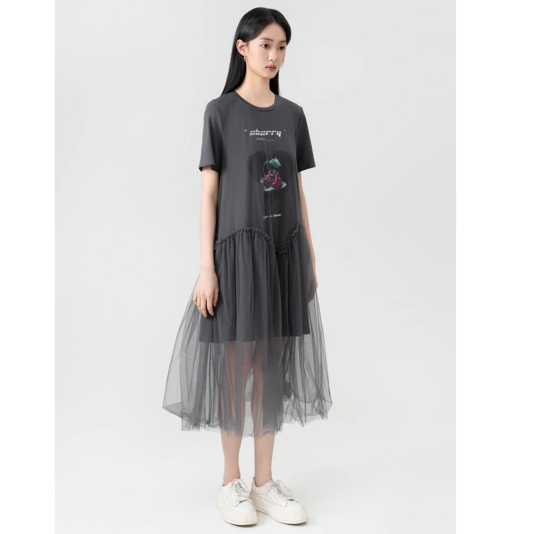 宽松休闲短袖连衣裙拼接设计感时尚裙子162Y2417