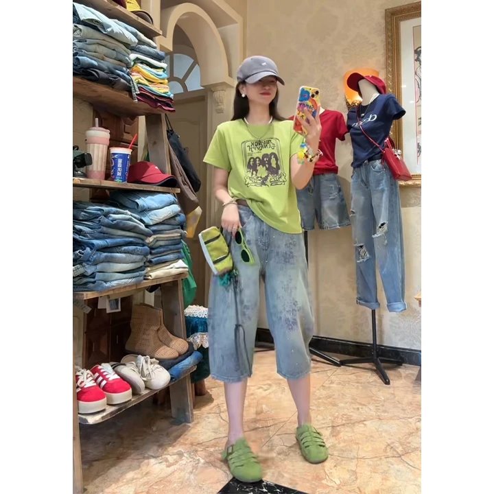 秋季新款水洗韩版设计牛仔裤高腰女宽松显瘦慵懒风直筒裤子女款