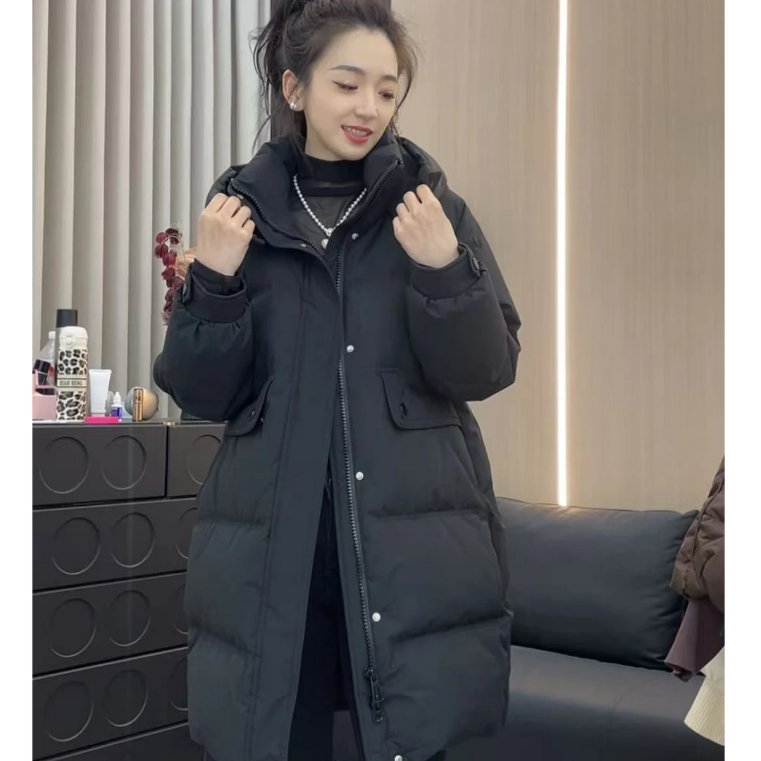 冬季羽绒服女中长款韩版时尚休闲百搭宽松保暖连帽女士外套冬装2