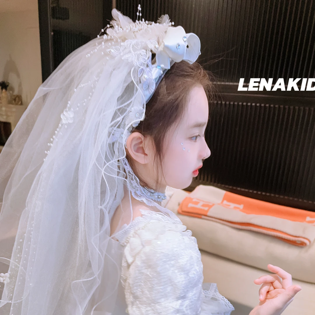 Lenakids【现货】【超重工婚纱头纱】蕾丝婚女宝发饰25021609
