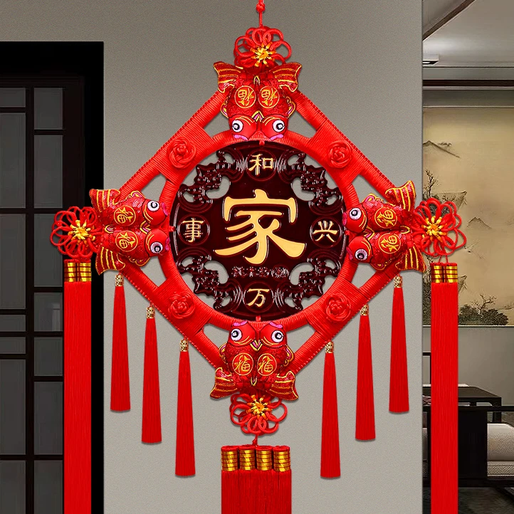 中国结桃木挂件电视墙客厅福字过年喜庆玄关春节对联装饰乔迁