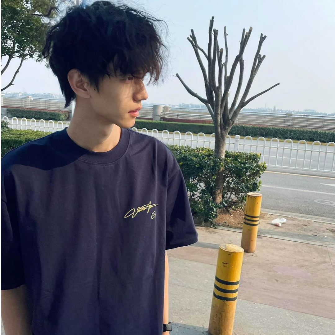 重磅260G短袖t恤男款T恤圆领宽松痞帅嘻哈高街藏青色潮流印花上衣