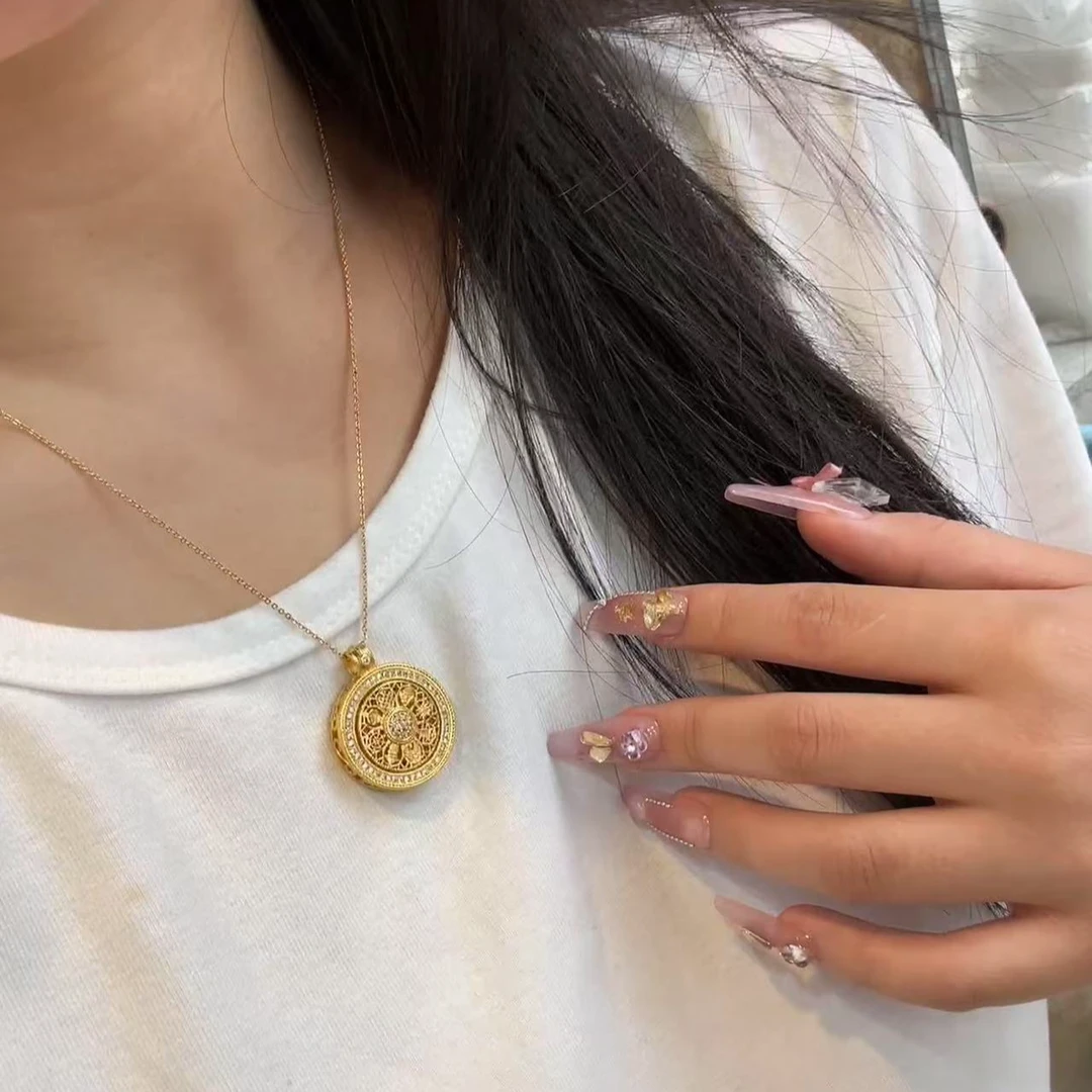 铜合金项链 女神经典重工八宝罗盘带珠珠链子［映诺］