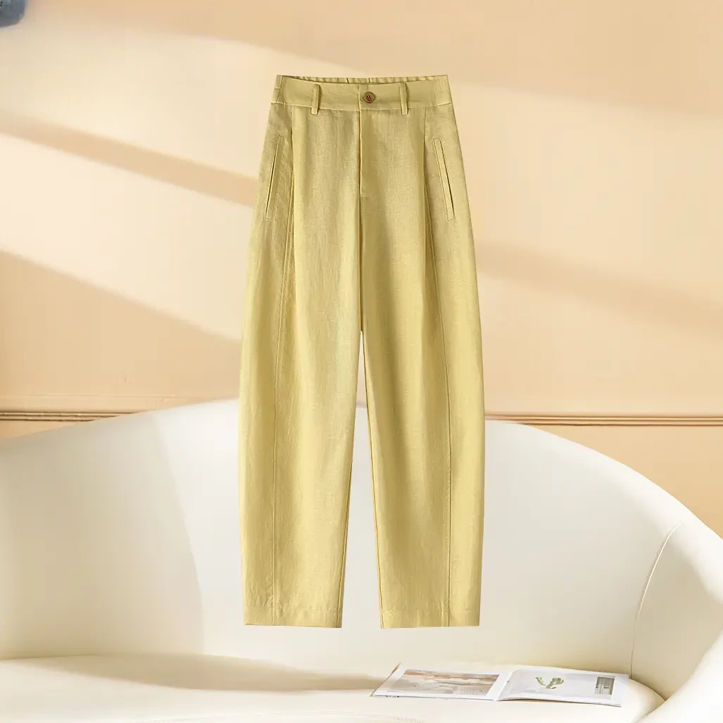 夏季新款云柔冰氧裤天丝亚麻穿出25°C体感亚麻冰丝九分裤秒降温