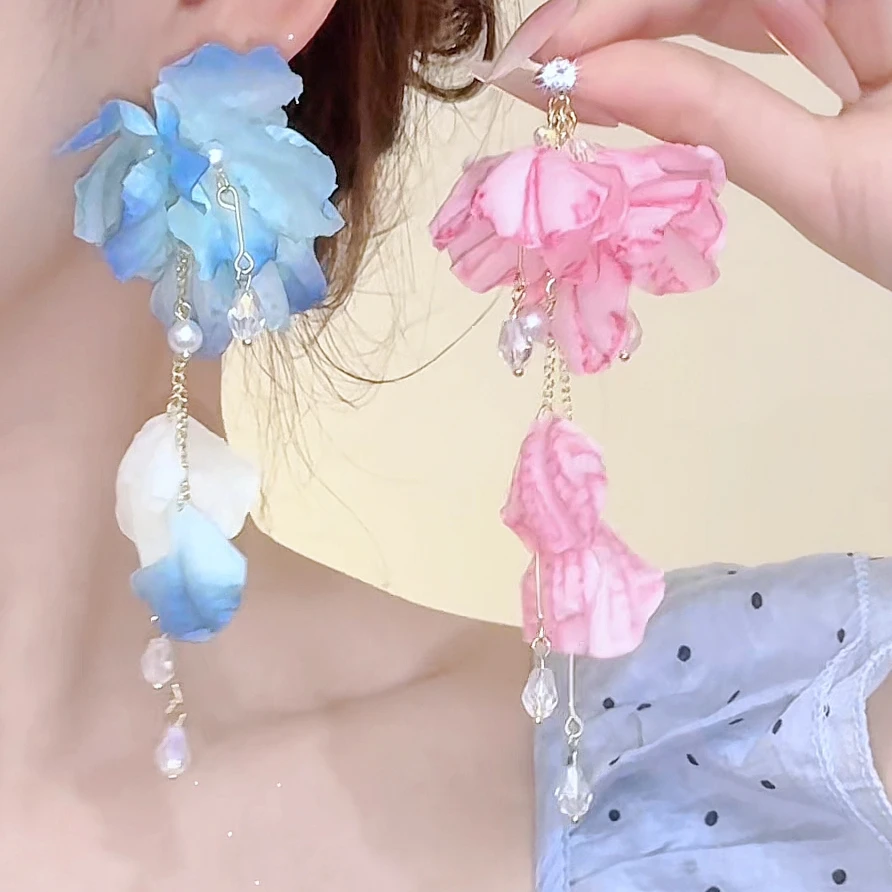 合金耳饰 超仙夏日蓝色花朵流苏耳环甜美仙气高级感度假风耳饰