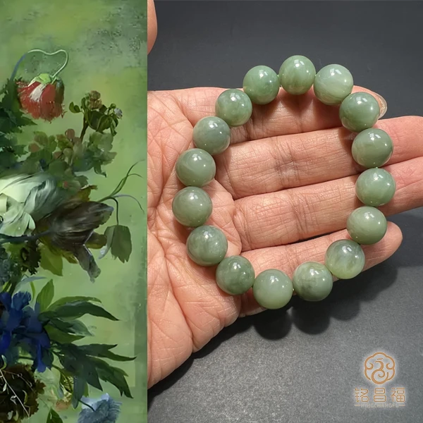 精品天然和田玉碧玉粉青手串（12mm）5115-3