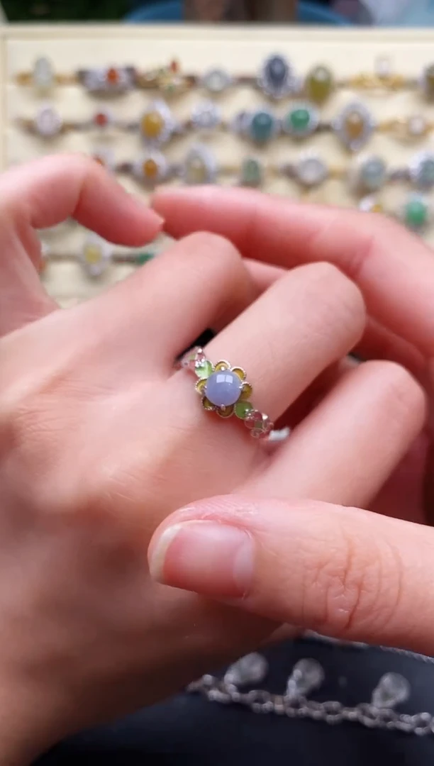 翡翠戒指银S925镶嵌111111+9