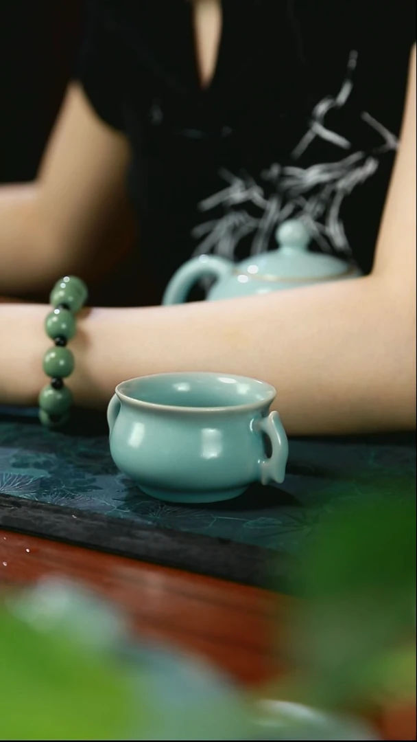 双耳杯 支钉不开片  仿古釉 一级品