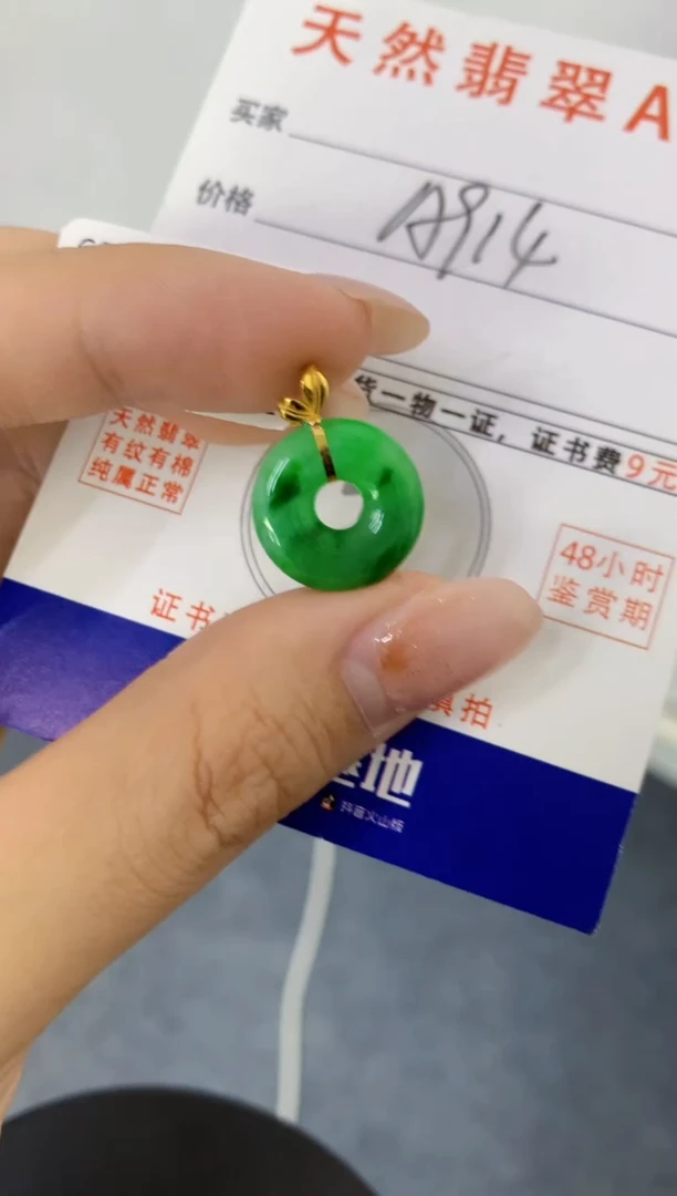 颈饰18K金镶嵌翡翠天然缅甸a货翡翠百元以上9元证书费自理