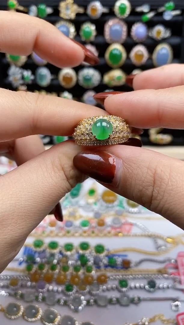 银S925镶嵌戒指翡翠7359