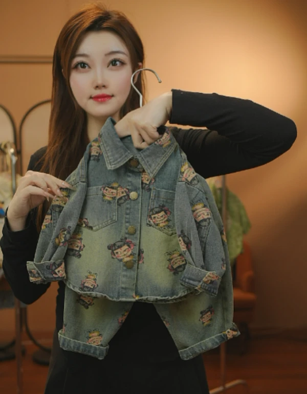 儿童春季新款哪吒卡通软牛仔休闲外套可爱宽松百搭时尚