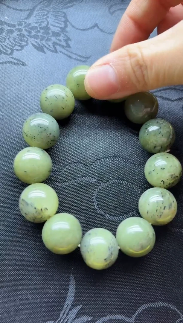 未镶嵌手链和田玉16MM  点墨青花  圆珠